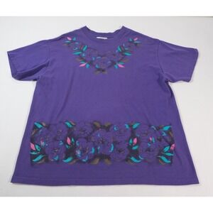 Jacques Moret Shirt Womens OS Purple Floral Vintage 80s Graphic Tee Short Sleeve